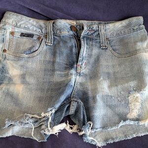Women's Light Blue Distressed Denim Jean Shorts